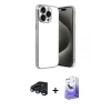 MARSİLYAN™- iPhone 15 Pro Max Kılıf Vadi Minimal - Siyah Bilvis 5in1 5D Magic Hayalet Cam Ekran Koruyucu + Raze Metal Kamera Lens - LT