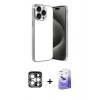 MARSİLYAN™- iPhone 15 Pro Max Kılıf Vadi Minimal - Siyah Bilvis 5in1 5D Magic Hayalet Cam Ekran Koruyucu + PVD Metal Kamera Lens - GS