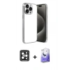 MARSİLYAN™- iPhone 15 Pro Max Kılıf Vadi Minimal - Siyah Bilvis 5in1 5D Magic Hayalet Cam Ekran Koruyucu + Siyah PVD Metal Kamera Lens