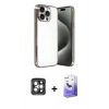 MARSİLYAN™- iPhone 15 Pro Max Kılıf Vadi Minimal - Siyah Bilvis 5in1 5D Magic Hayalet Cam Ekran Koruyucu + PVD Metal Kamera Lens - GI