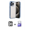 MARSİLYAN™- iPhone 15 Pro Max Kılıf Vadi Minimal - Siyah Bilvis 5in1 5D Magic Hayalet Cam Ekran Koruyucu + PVD Metal Kamera Lens - GS