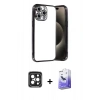 MARSİLYAN™- iPhone 15 Pro Max Kılıf Vadi Minimal - Siyah Bilvis 5in1 5D Magic Hayalet Cam Ekran Koruyucu + PVD Metal Kamera Lens - SH