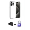MARSİLYAN™- iPhone 15 Pro Max Kılıf Vadi Minimal - Siyah Bilvis 5in1 5D Magic Hayalet Cam Ekran Koruyucu + Raze Metal Kamera Lens - SH