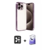 MARSİLYAN™- iPhone 15 Pro Max Kılıf Vadi Minimal - Siyah Bilvis 5in1 5D Magic Hayalet Cam Ekran Koruyucu + PVD Metal Kamera Lens - SH