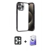 MARSİLYAN™- iPhone 15 Pro Max Kılıf Vadi Minimal - Siyah Bilvis 5in1 5D Magic Hayalet Cam Ekran Koruyucu + PVD Metal Kamera Lens - LT