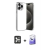 MARSİLYAN™- iPhone 15 Pro Max Kılıf Vadi Minimal - Siyah Bilvis 5in1 5D Magic Hayalet Cam Ekran Koruyucu + PVD Metal Kamera Lens - GI