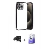 MARSİLYAN™- iPhone 15 Pro Max Kılıf Vadi Minimal - Siyah Bilvis 5in1 5D Magic Hayalet Cam Ekran Koruyucu + Raze Metal Kamera Lens - GS