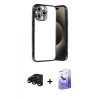 MARSİLYAN™- iPhone 15 Pro Max Kılıf Vadi Minimal - Siyah Bilvis 5in1 5D Magic Hayalet Cam Ekran Koruyucu + Raze Metal Kamera Lens - SH