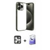 MARSİLYAN™- iPhone 15 Pro Max Kılıf Vadi Minimal - Siyah Bilvis 5in1 5D Magic Hayalet Cam Ekran Koruyucu + PVD Metal Kamera Lens - GS