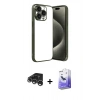 MARSİLYAN™- iPhone 15 Pro Max Kılıf Vadi Minimal - Siyah Bilvis 5in1 5D Magic Hayalet Cam Ekran Koruyucu + Raze Metal Kamera Lens - GS