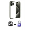 MARSİLYAN™- iPhone 15 Pro Max Kılıf Vadi Minimal - Siyah Bilvis 5in1 5D Magic Hayalet Cam Ekran Koruyucu + Siyah PVD Metal Kamera Lens