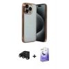 MARSİLYAN™- iPhone 15 Pro Max Kılıf Vadi Minimal - Siyah Bilvis 5in1 5D Magic Hayalet Cam Ekran Koruyucu + Raze Metal Kamera Lens - SH