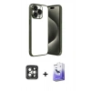 MARSİLYAN™- iPhone 15 Pro Max Kılıf Vadi Minimal - Siyah Bilvis 5in1 5D Magic Hayalet Cam Ekran Koruyucu + PVD Metal Kamera Lens - GI