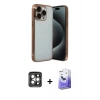 MARSİLYAN™- iPhone 15 Pro Max Kılıf Vadi Minimal - Siyah Bilvis 5in1 5D Magic Hayalet Cam Ekran Koruyucu + PVD Metal Kamera Lens - GI