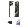 MARSİLYAN™- iPhone 15 Pro Max Kılıf Vadi Minimal - Siyah Bilvis 5in1 5D Magic Hayalet Cam Ekran Koruyucu + Raze Metal Kamera Lens - SH