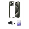 MARSİLYAN™- iPhone 15 Pro Max Kılıf Vadi Minimal - Siyah Bilvis 5in1 5D Magic Hayalet Cam Ekran Koruyucu + Raze Metal Kamera Lens - LT