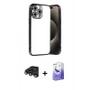 MARSİLYAN™- iPhone 15 Pro Max Kılıf Vadi Minimal - Siyah Bilvis 5in1 5D Magic Hayalet Cam Ekran Koruyucu + Raze Metal Kamera Lens - LT