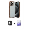 MARSİLYAN™- iPhone 15 Pro Max Kılıf Vadi Minimal - Siyah Bilvis 5in1 5D Magic Hayalet Cam Ekran Koruyucu + Siyah PVD Metal Kamera Lens