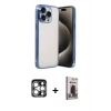MARSİLYAN™- iPhone 15 Pro Max Kılıf Vadi Minimal - Siyah Bilvis Hayalet Cam Ekran Koruyucu + Gümüş PVD Metal Kamera Lens
