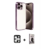 MARSİLYAN™- iPhone 15 Pro Max Kılıf Vadi Minimal - Siyah Bilvis Hayalet Cam Ekran Koruyucu + Gümüş PVD Metal Kamera Lens