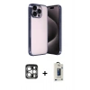 MARSİLYAN™- iPhone 15 Pro Max Kılıf Vadi Minimal - Siyah Bilvis Hayalet Cam Ekran Koruyucu + PVD Metal Kamera Lens - GS