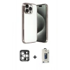 MARSİLYAN™- iPhone 15 Pro Max Kılıf Vadi Minimal - Siyah Bilvis Hayalet Cam Ekran Koruyucu + PVD Metal Kamera Lens - GS