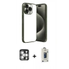 MARSİLYAN™- iPhone 15 Pro Max Kılıf Vadi Minimal - Siyah Bilvis Hayalet Cam Ekran Koruyucu + PVD Metal Kamera Lens - GS