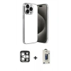MARSİLYAN™- iPhone 15 Pro Max Kılıf Vadi Minimal - Siyah Bilvis Hayalet Cam Ekran Koruyucu + PVD Metal Kamera Lens - GS