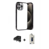 MARSİLYAN™- iPhone 15 Pro Max Kılıf Vadi Minimal - Siyah Bilvis Hayalet Cam Ekran Koruyucu + Raze Metal Kamera Lens - GS