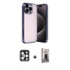 MARSİLYAN™- iPhone 15 Pro Max Kılıf Vadi Minimal - Siyah Bilvis Hayalet Cam Ekran Koruyucu + PVD Metal Kamera Lens - LT