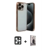 MARSİLYAN™- iPhone 15 Pro Max Kılıf Vadi Minimal - Siyah Bilvis Hayalet Cam Ekran Koruyucu + PVD Metal Kamera Lens - LT