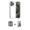 MARSİLYAN™- iPhone 15 Pro Max Kılıf Vadi Minimal - Siyah Bilvis Hayalet Cam Ekran Koruyucu + PVD Metal Kamera Lens - LT