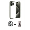 MARSİLYAN™- iPhone 15 Pro Max Kılıf Vadi Minimal - Siyah Bilvis Hayalet Cam Ekran Koruyucu + PVD Metal Kamera Lens - LT