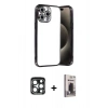 MARSİLYAN™- iPhone 15 Pro Max Kılıf Vadi Minimal - Siyah Bilvis Hayalet Cam Ekran Koruyucu + PVD Metal Kamera Lens - LT