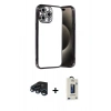 MARSİLYAN™- iPhone 15 Pro Max Kılıf Vadi Minimal - Siyah Bilvis Hayalet Cam Ekran Koruyucu + Raze Metal Kamera Lens - LT