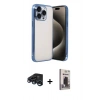 MARSİLYAN™- iPhone 15 Pro Max Kılıf Vadi Minimal - Siyah Bilvis Hayalet Cam Ekran Koruyucu + Lacivert Raze Metal Kamera Lens