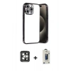 MARSİLYAN™- iPhone 15 Pro Max Kılıf Vadi Minimal - Siyah Bilvis Hayalet Cam Ekran Koruyucu + PVD Metal Kamera Lens - GI