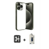MARSİLYAN™- iPhone 15 Pro Max Kılıf Vadi Minimal - Siyah Bilvis Hayalet Cam Ekran Koruyucu + PVD Metal Kamera Lens - GI
