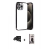 MARSİLYAN™- iPhone 15 Pro Max Kılıf Vadi Minimal - Siyah Bilvis Hayalet Cam Ekran Koruyucu + Raze Metal Kamera Lens - GS