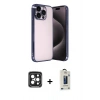 MARSİLYAN™- iPhone 15 Pro Max Kılıf Vadi Minimal - Siyah Bilvis Hayalet Cam Ekran Koruyucu + PVD Metal Kamera Lens - SH