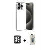 MARSİLYAN™- iPhone 15 Pro Max Kılıf Vadi Minimal - Siyah Bilvis Hayalet Cam Ekran Koruyucu + PVD Metal Kamera Lens - SH