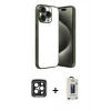 MARSİLYAN™- iPhone 15 Pro Max Kılıf Vadi Minimal - Siyah Bilvis Hayalet Cam Ekran Koruyucu + PVD Metal Kamera Lens - SH