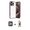 MARSİLYAN™- iPhone 15 Pro Max Kılıf Vadi Minimal - Siyah Bilvis Hayalet Cam Ekran Koruyucu + PVD Metal Kamera Lens - SH