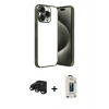 MARSİLYAN™- iPhone 15 Pro Max Kılıf Vadi Minimal - Siyah Bilvis Hayalet Cam Ekran Koruyucu + Siyah Raze Metal Kamera Lens