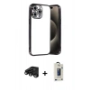 MARSİLYAN™- iPhone 15 Pro Max Kılıf Vadi Minimal - Siyah Bilvis Hayalet Cam Ekran Koruyucu + Siyah Raze Metal Kamera Lens
