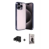 MARSİLYAN™- iPhone 15 Pro Max Kılıf Vadi Minimal - Siyah Bilvis Hayalet Cam Ekran Koruyucu + Raze Metal Kamera Lens - SH