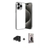 MARSİLYAN™- iPhone 15 Pro Max Kılıf Vadi Minimal - Siyah Bilvis Hayalet Cam Ekran Koruyucu + Raze Metal Kamera Lens - TMGI
