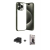 MARSİLYAN™- iPhone 15 Pro Max Kılıf Vadi Minimal - Siyah Bilvis Hayalet Cam Ekran Koruyucu + Raze Metal Kamera Lens - TMGI