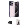 MARSİLYAN™- iPhone 15 Pro Max Kılıf Vadi Minimal - Siyah Bilvis Hayalet Cam Ekran Koruyucu + Raze Metal Kamera Lens - TMGI