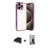 MARSİLYAN™- iPhone 15 Pro Max Kılıf Vadi Minimal - Siyah Bilvis Hayalet Cam Ekran Koruyucu + Raze Metal Kamera Lens - TMGI